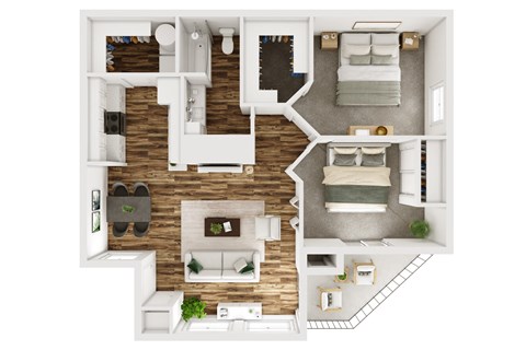 Floor plan for 2 beds, 1 bath, 930 sqft